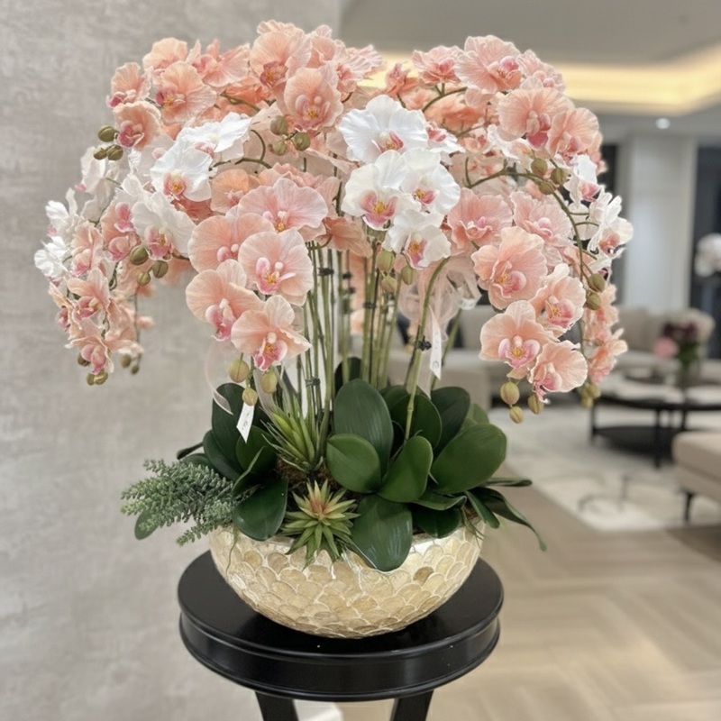 Chậu hoa lan giả khảm trai để bàn mã 66